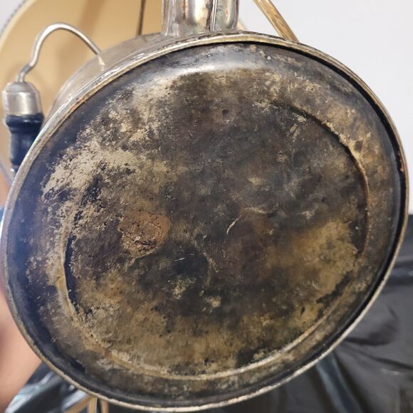 Vtg Nickel Plated Teapot Electric Lamp W/blue Checkered Shade - Picture 13 of 16